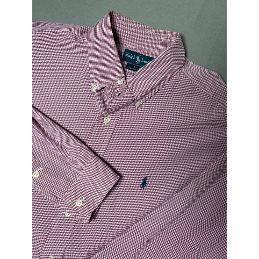 Ralph Lauren Blake Shirt Mens Large Red White Check Two Ply Cotton Button Down